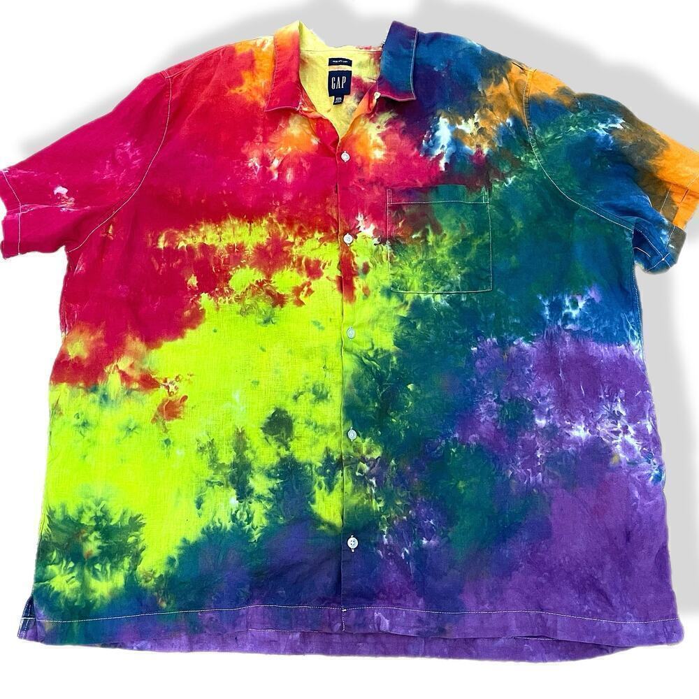 handmade tie dye unisex XXXL 3X camp shirt rainbow galaxy